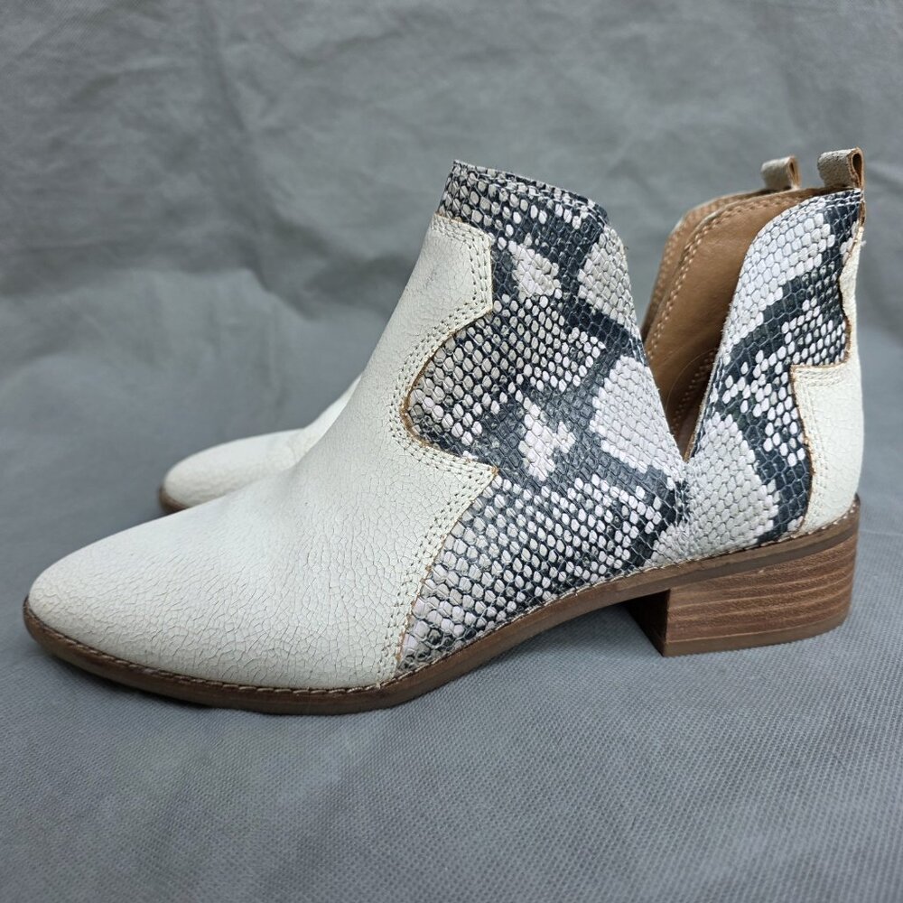 Lucky Brand Boots Leymon Cream Leather Snakeskin Cut Out Bootie Boots Shoes Sz 9 - Picture 2 of 7